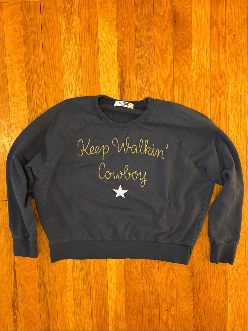 Anthropologie Letluv "Keep Walkin' Cowboy" Navy Sweatshirt